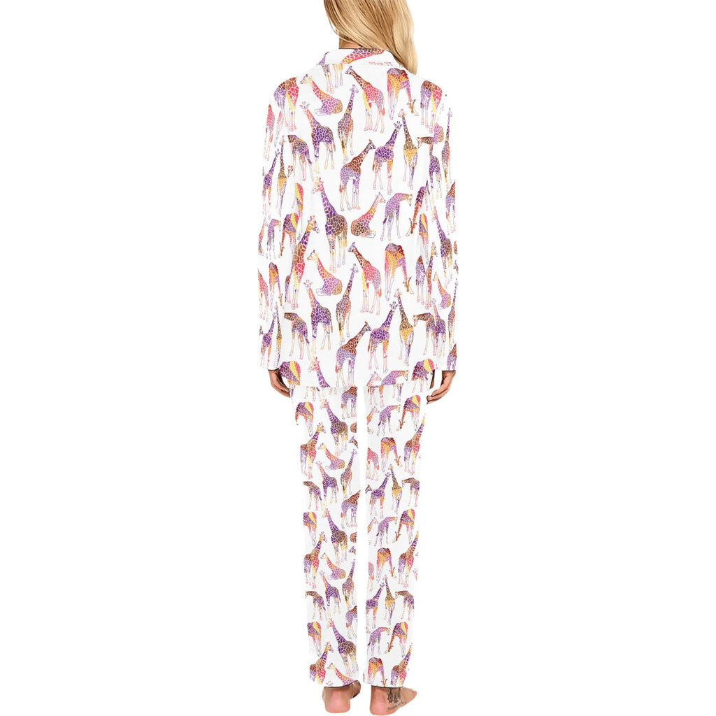 Giraffe Pattern Print Design 02 Women's Long Pajama Set