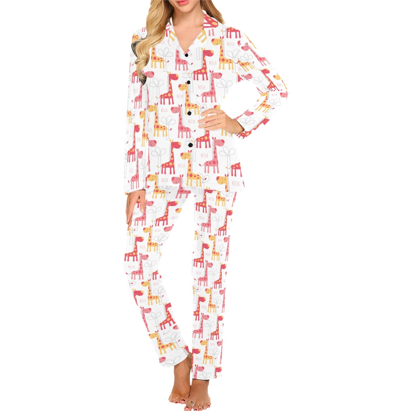 Giraffe Pattern Print Design 03 Women's Long Pajama Set
