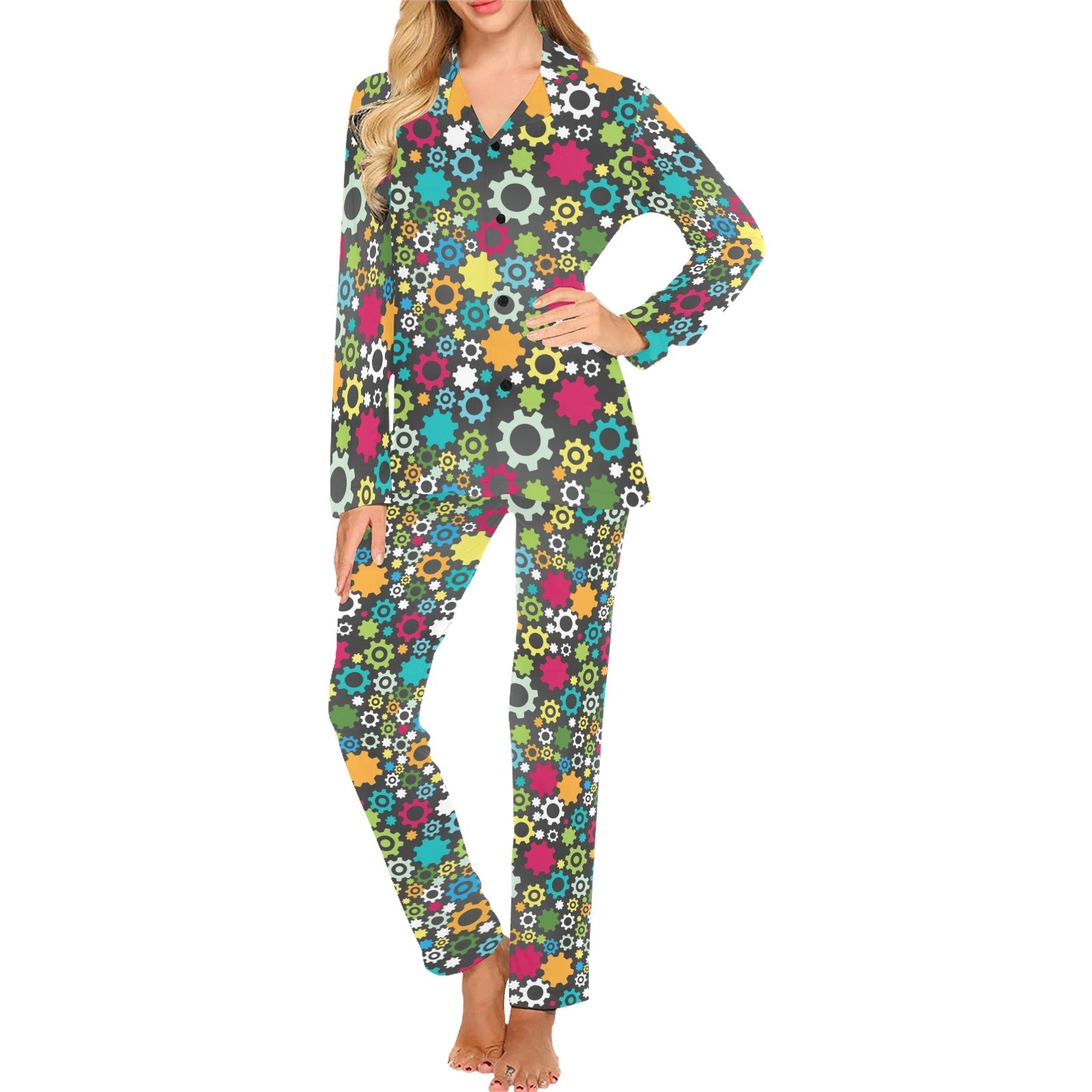 Gear Pattern Print Design 03 Women's Long Pajama Set