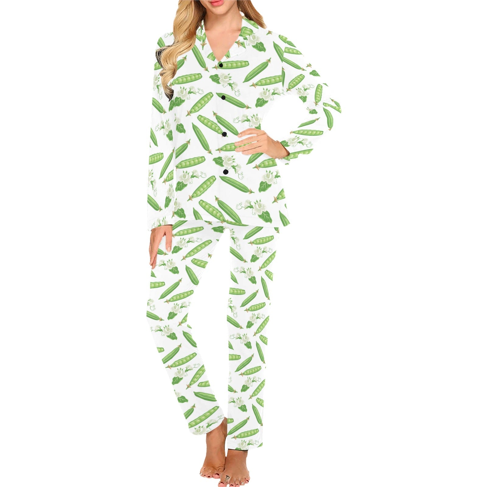 Green Peas Pattern Print Design 04 Women's Long Pajama Set