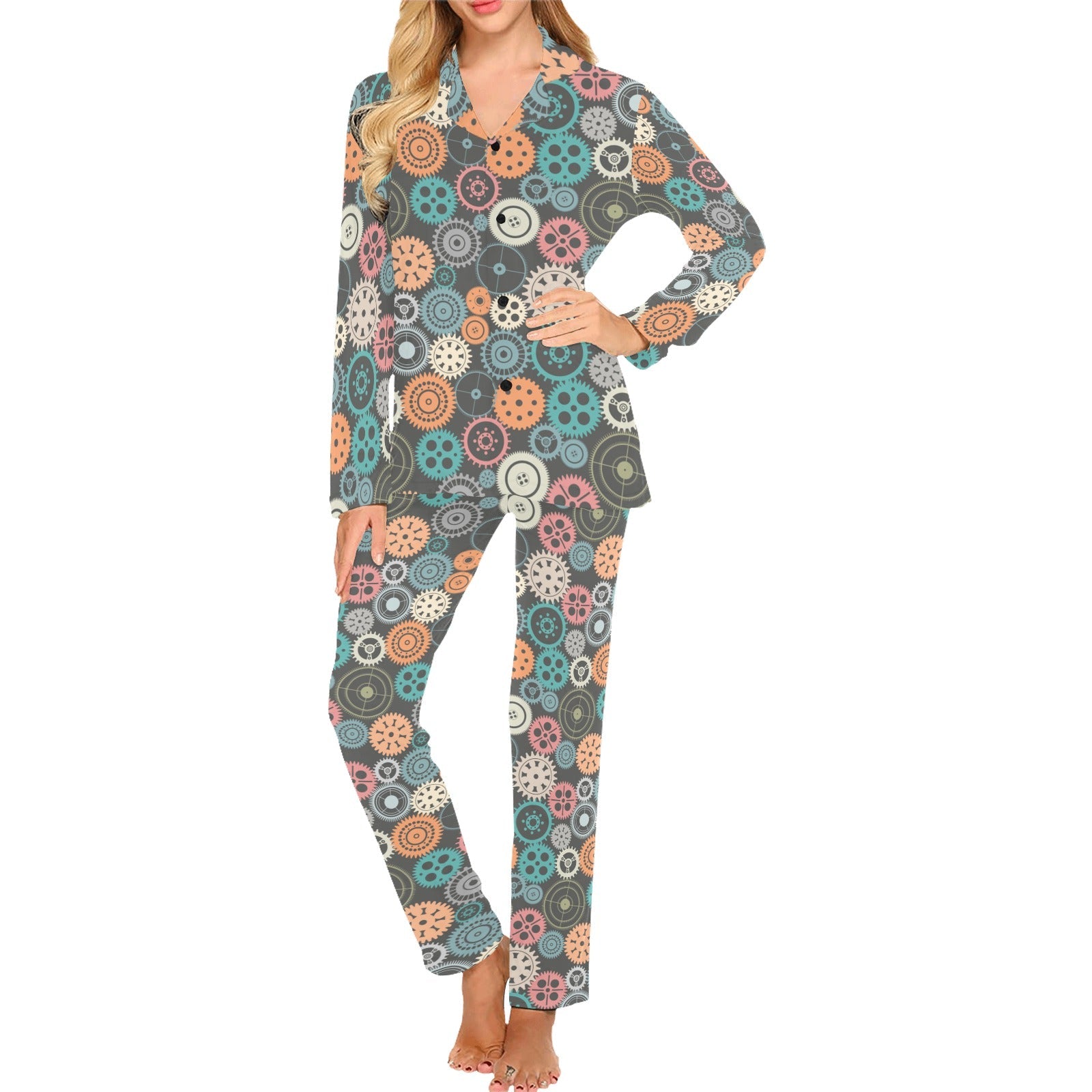 Gear Pattern Print Design 05 Women's Long Pajama Set