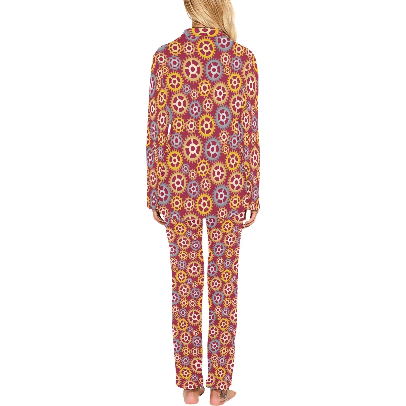 Gear Pattern Print Design 04 Women's Long Pajama Set