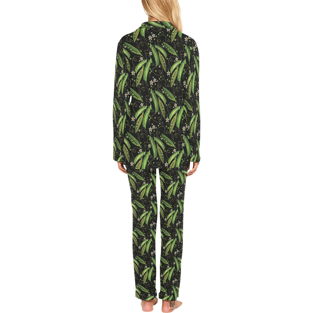 Green Peas Pattern Print Design 02 Women's Long Pajama Set