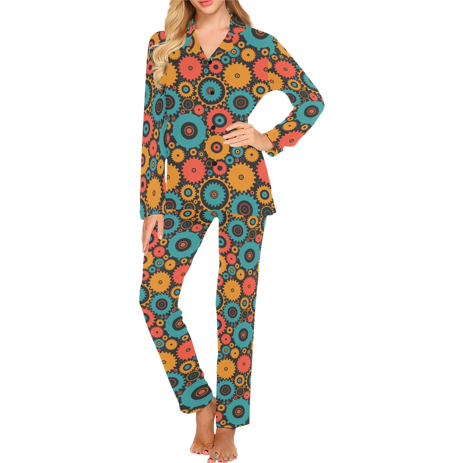 Gear Pattern Print Design 01 Women's Long Pajama Set