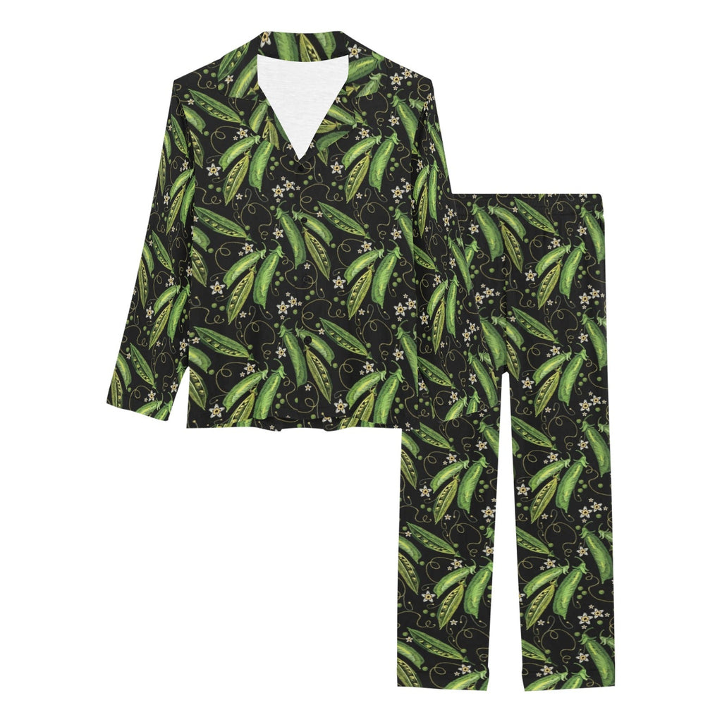 Green Peas Pattern Print Design 02 Women's Long Pajama Set