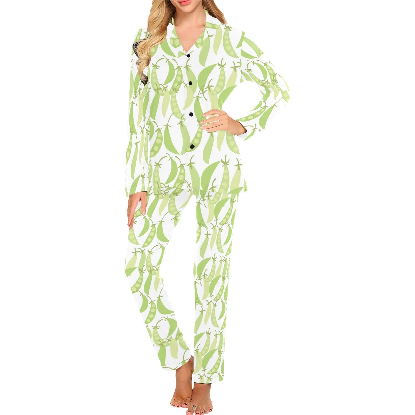 Green Peas Pattern Print Design 03 Women's Long Pajama Set