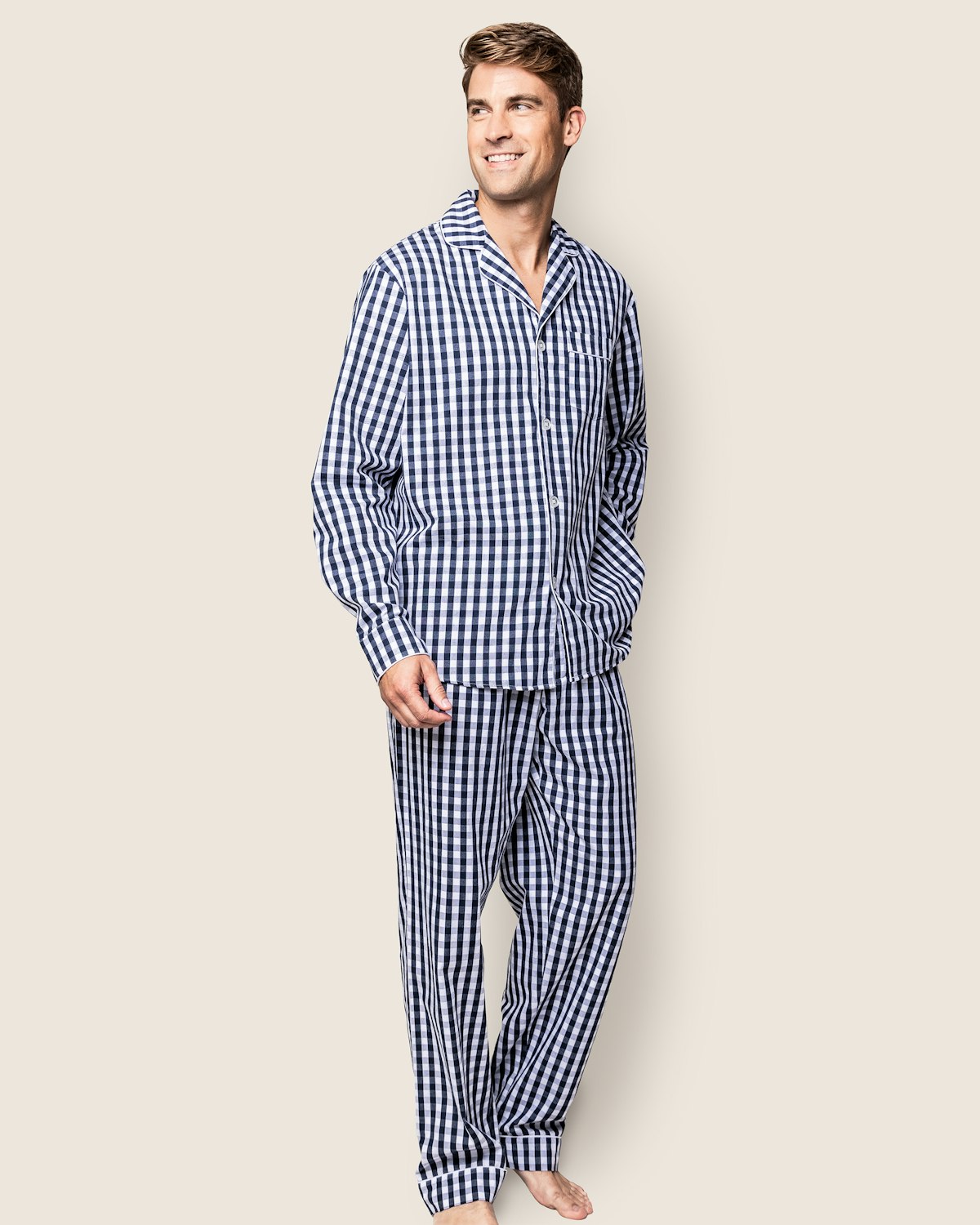 Men's Twill Pajama Set in Navy Gingham