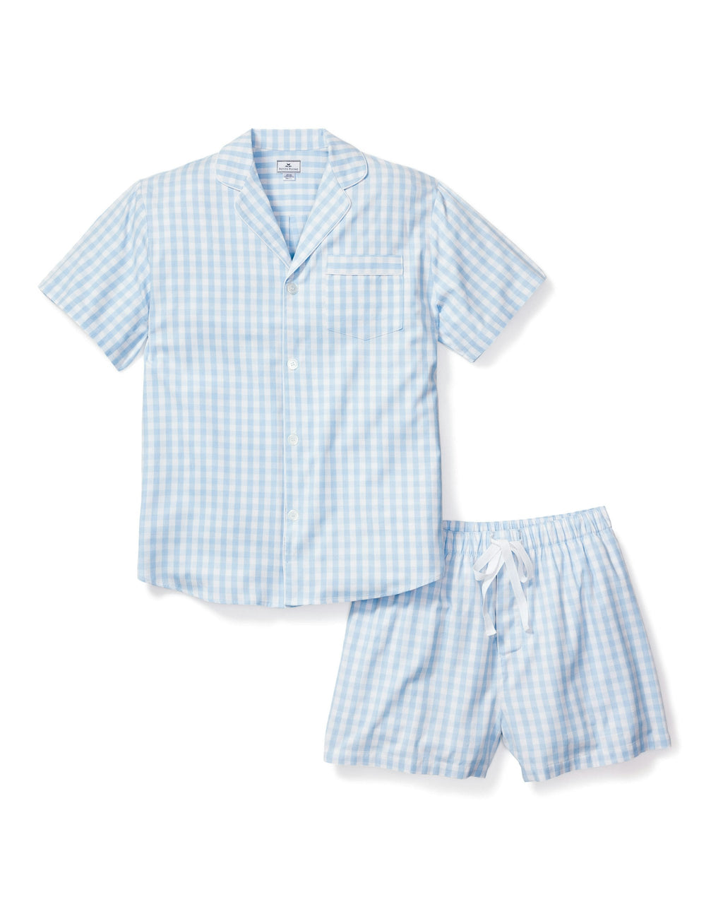 Men's Twill Pajama Short Set in Light Blue Gingham