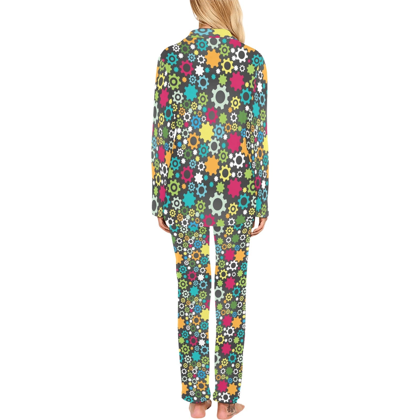 Gear Pattern Print Design 03 Women's Long Pajama Set