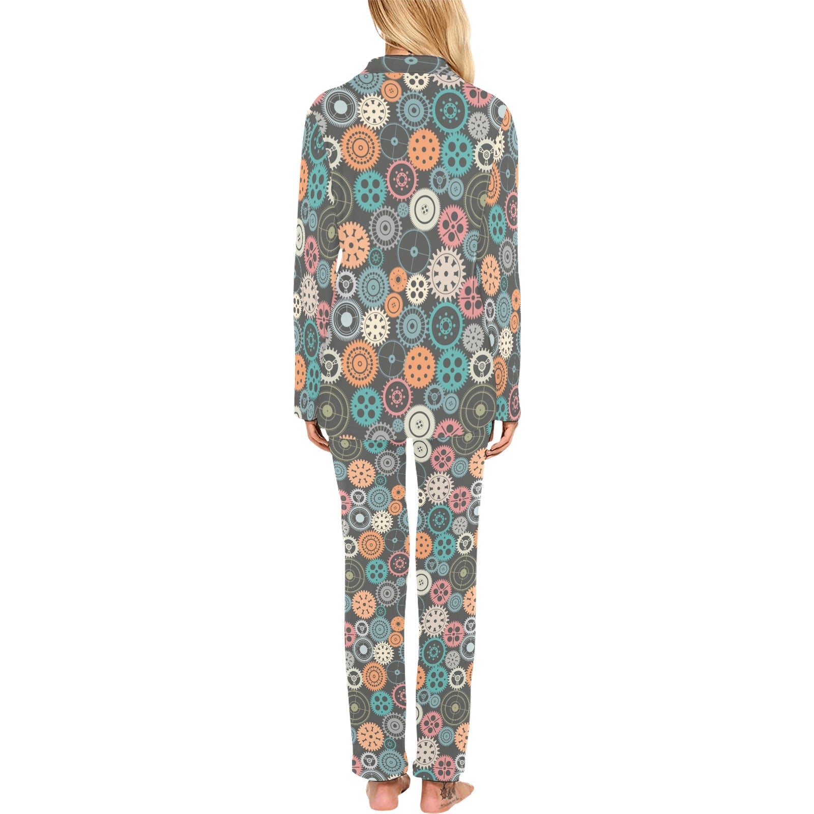 Gear Pattern Print Design 05 Women's Long Pajama Set
